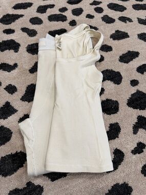 SKIMS Off-White Ribbed Tank Bodysuit + leggings